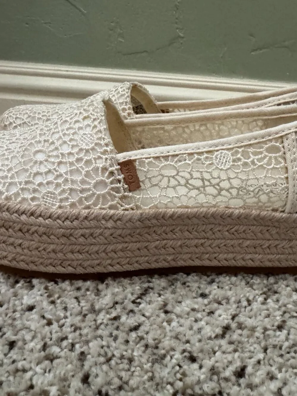 TOMS Women's Valencia Platform Espadrilles in Natural Moroccan Crochet, W6.5 LN